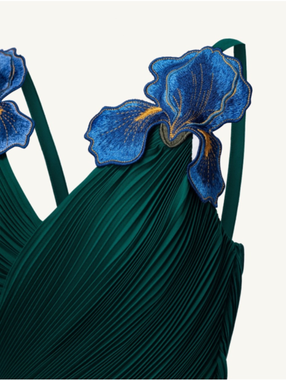 Iris Embroidered Pleated V-Neck Maxi Dress - Emerald Green - Size 8